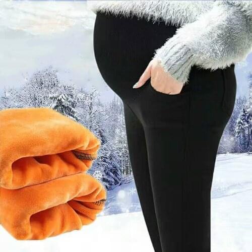 Winter Pregnant Cotton Blend Gold Velvet Black Pants Thick Warm Stretch Slim Adjust Maternity Leggings Mother High Waist Clothes
