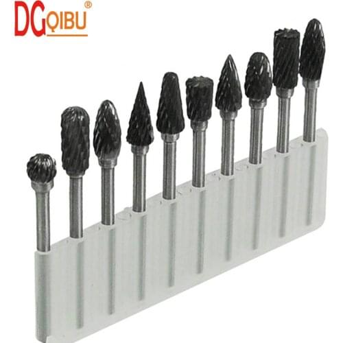 10 in 1 Drill 6mm Tungsten Carbide Milling Cutter Rotary Tool Burr Double Diamond Cut Rotary Dremel Tools Electric Grinding