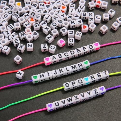 100Pcs/lot white 6x6mm Acrylic Square Round 26 letters of the alphabet Loose Spacer Beads for Kids Jewelry Making Diy Bracelet