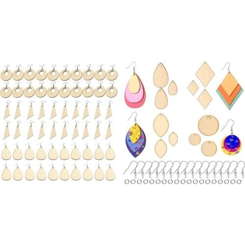 180 Pcs Unfinished Wood Blank Earrings with Holes and Earrings Hooks, 60Pcs A & 120Pcs B