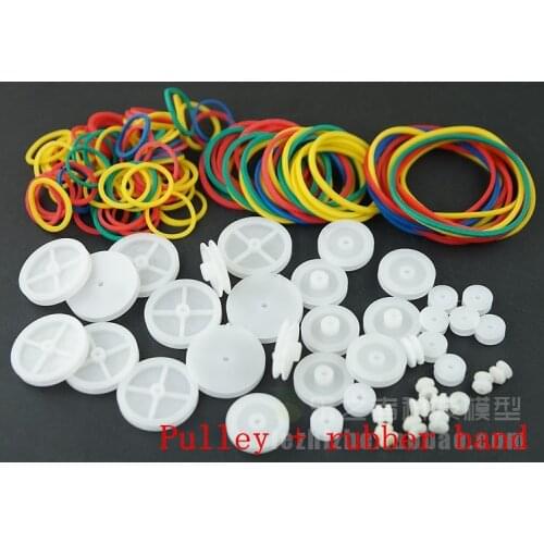 2bags free shipping DIY Model toy car Parts Belt pulley + Rubber Band Plastic Pulley Blocks -Total 40pcs(diameter:6/9/18/24mm)