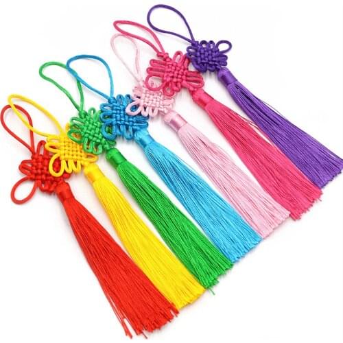 2pcs/lot 12cm Multicolor Chinese knot silk tassel brush fringe Phone Satin Tassels Pendant tassels for crafts DIY home decor
