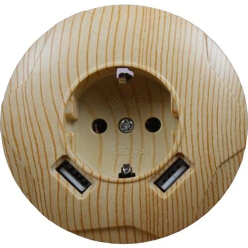 2019 new USB Wall Socket Round Free shipping Double USB Port 5V 2A usb wall outlet high quality usb wood tree color FY03