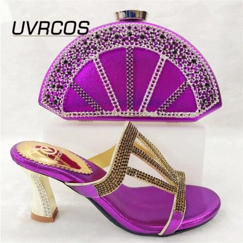 2021 High Quality and Special Design Woman Shoes And Matching Bag Set Nigerian Style Pumps Shoes And Bag Set For Party in Purple