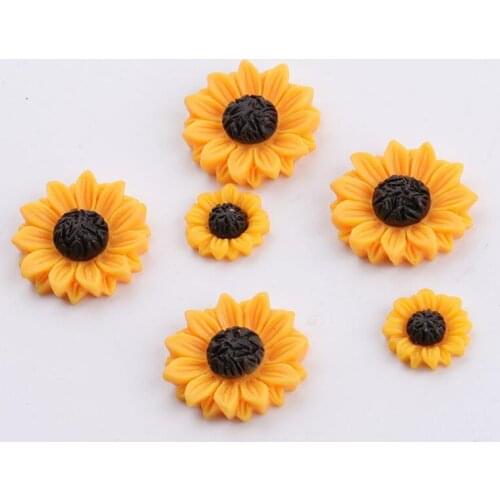 30pcs/lot Resin Daisy Chrysanthemum SunFlower Cameo Cabochon Pendants Charm For DIY Earrings Accessories 15/18/25mm