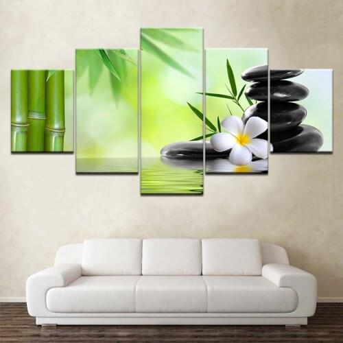 5 Panel Wall Art Oil Painting Spa Stone Bamboo Orchid Home Decoration Canvas Prints Pictures for Living Room Artwork(No Frame)