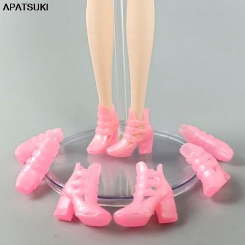 5Pairs/lot Pink Doll Shoes Cute Fashion Shoes For Barbie Doll Boots High Heels Shoes Bootie Baby Toy Accessories DIY Toy 1/6