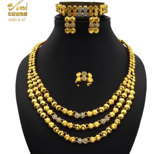 ANIID Jewelery Set Multilayer Necklace Bracelet Women Gold Color Square Earrings Dubai Gifts Earings Wedding European African