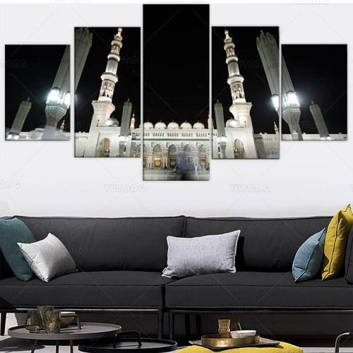 Arabic Modern Painting Canvas Wall Art Prints 5 Panel Jerusalem Holy Mosque Pictures poster On Canvas home room Decoration