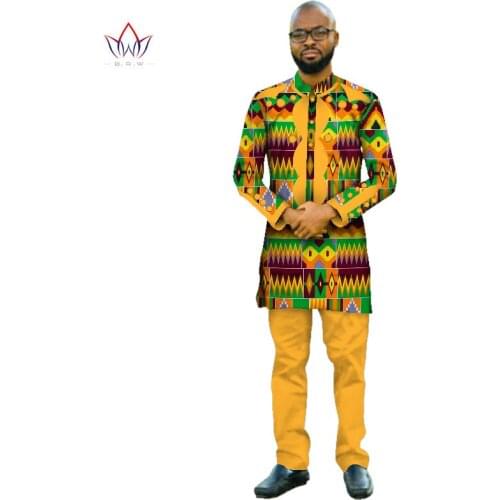 Bintarealwax Africa Style Customized Pants Suits for Men Dashiki Plus Size Men Suit Fashion Traditional African Clothing WYN415