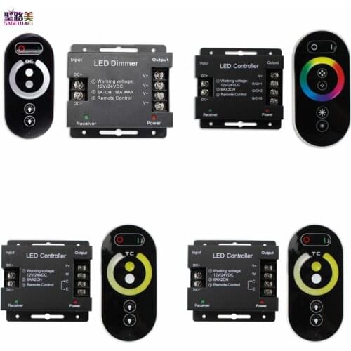 DC12V-24V 18A RF Remote Wireless Touch RGB Controller 12A 433MHz CCT Single color Dimmer for 5050 3528 LED Strip Lights Tape