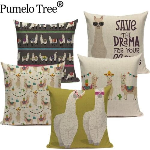 Decorative Cushions Covers Alpaca Print Pillowcase For Pillow Green Cactus Decor Pillows Customized Animal Plant Luxury Cushion