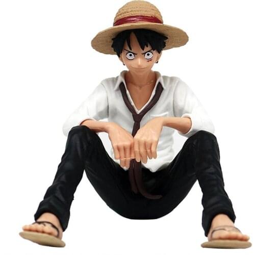 Anime Characters Sitting Luffy Figurine Doll Toy Ornaments Creative Luffy PVC Action Figure Model for Car Bedroom Bedside Decor