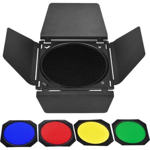Godox BD-04 Barn Door + 4 Color Filter + Honeycomb Grid for Standard Reflector