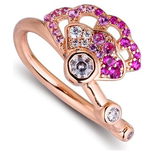 Pink Fan Rose Rings 100% Authentic 925 Sterling-Silver-Jewelry Free Shipping