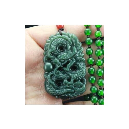 Beautiful Handwork Natural Dark Green HeTian Jade Carved Dragon Lucky Amulet Pendant + Free Necklace Certificate Fine Jewelry