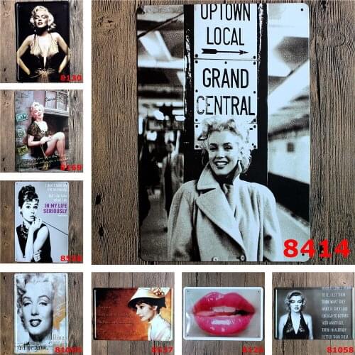 Marilyn Monroe Audrey Hepburn Celebrity Vintage Metal Plaques Popular Actor Sexy Girls Home Bar Art Wall Decorative Tin Poster