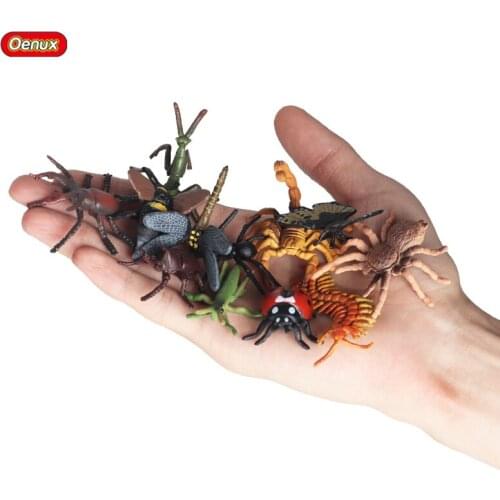 Oenux 12PCS Mini Wild Insect Animals Model Simulation Butterfly Spider Bee Action Figures Figurine PVC Miniature Educational Toy