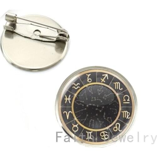 Trendy sun and moon brooch pins Horoscope 12 Zodiac badge brooches Astrology Symbol charm astrologal sign gift NS243