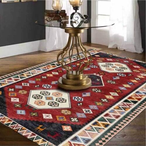 Fashion Retro Ethnic Style Geometric Deep Red Brown Living Room Bedroom Bedside Carpet Floor Mat Customization