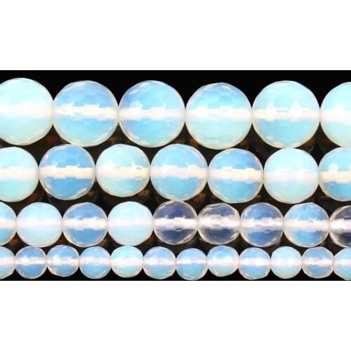 Natural Stone White Faceted Opal Beads Opalite Quartz 6-12MM Fit Charms Bracelet Beads For Jewelry Making Diy Accessories