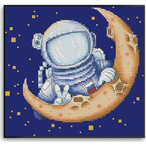 Cross-Stitch Pattern Moon Landing 14CT 11CT Counted Printed Cross Stitch Kits Handmade Embroidery Fabric Needlework Sets Crafts