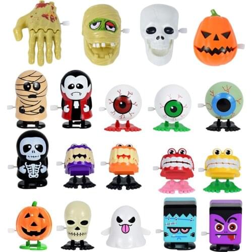 Novelty Dentures Teeth Clockwork Toy Halloween Skeleton Zombie Pumpkin Ghost Jump Wind Up Toys For Kids Christmas Halloween Gift