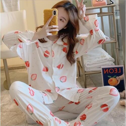 Autumn Pajama Set Womens Long Sleeve Microfiber Soft Breathable Print Floral Pajamas Sleepwear Home Clothing Female Suit Pajama