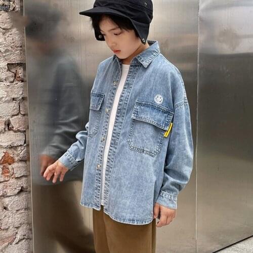 5-14 Years Children Denim Jackets Autumn Spring Long Sleeve Single Breasted Coats For Boys Children Kids Casual Outerwear