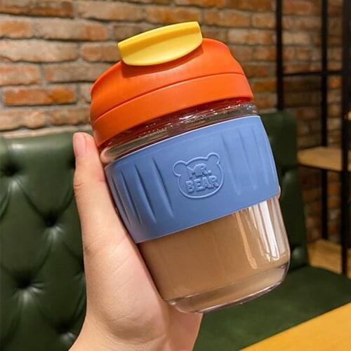 Martin Cup Pipette Leak Proof Coffee Cup Lovely Glass Cup With Cover Silicagel Hot Resistant Portable Water Cup