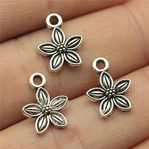 40pcs 0.4x0.4 Inch (11x11mm) Flower Charms Pendant For Jewelry Making Antique Silver Color Alloy Charms
