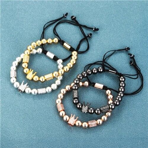 Adjustable Crown men bracelet copper beads mens jewelry Luxury pulseras bracelets homme bijoux hippie armband bileklik New