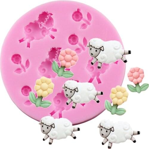 Cartoon Sheep Shape Silicone Mold Baby Birthday Animals Chocolate Fondant Molds Flower Cupcake Topper Cake Decorating Tools