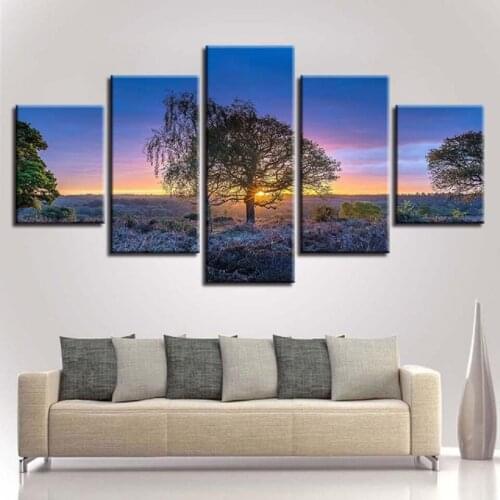 Modern Decor For Living Room Wall Art Pictures 5 Pieces HD Printing Tree Sunset Natural Landscape Canvas Painting Modular Frames