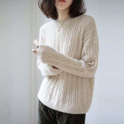 2021cashmere sweater female round neck short loose thickening twist solid color knitted sweaters women autumn winter pullover