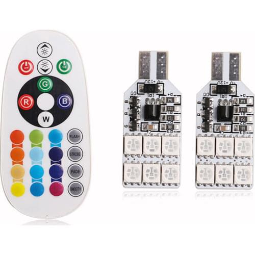 T10 W5W 168 5050 12SMD Remote Control 12V Auto RGB 16Colors LED Car styling Interior Dome Wedge Reading Light Lamp Bulb