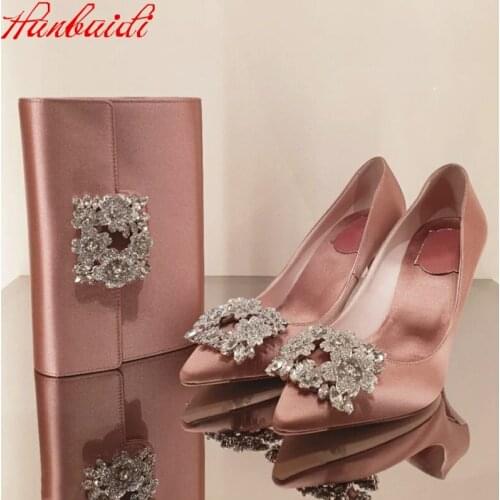 Luxury Design Women Pumps Fashion Silk Crytsal Women Stiletto HIgh Heels Shoes Runway Party Dress Shoes Women Pointed Toe Pumps