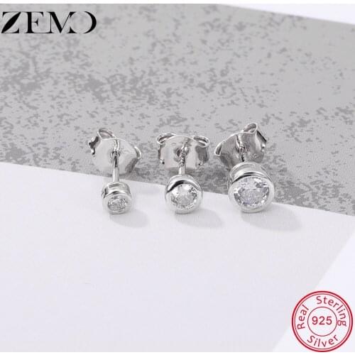 ZEMO AAA Cubic Zirconia Round Stud Earring for Women Real 925 Silver Crystal Earring Helix Conch Earring Girls Piercing Jewelry