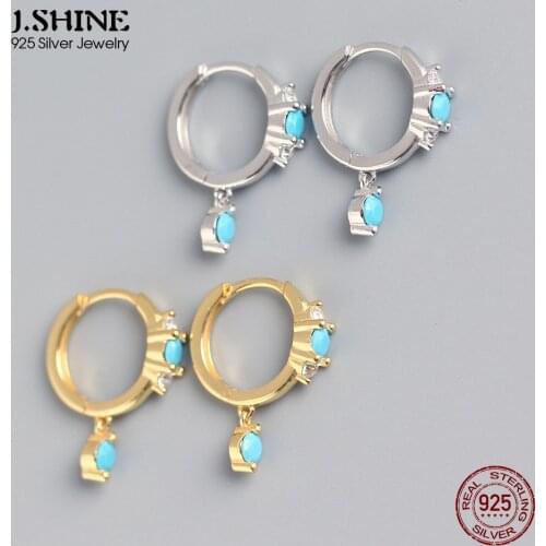 JShine Bohemian S925 Sterling Silver INS Blue Zircon Earrings Round Circle Ear Buckle Silver 925 Woman Earrings Prevent Allergy