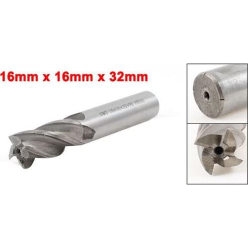 16mmx16mmx32mmx92mm 4 Flutes HSS-AI Straight Shank End Mill Cutter Silver Tone