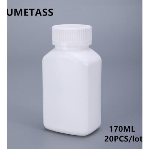 UMETASS 170ML Empty square bottle with Lid for pill capsule Food Grade medicine bottles Leakproof 20PCS/lot
