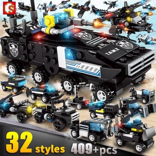 409 PCS Pieces Swat City Police Children Toys Building Blocks Car Models Police series Bricks For Boys Birthday Gift