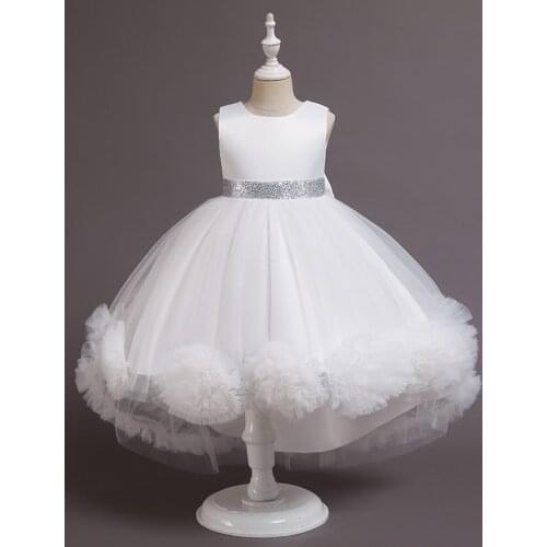 White Wedding Bridesmaid Dresses for Girl Bow Trailing Princess White Floral Prom Girls Dresses Graduation Children Clothing