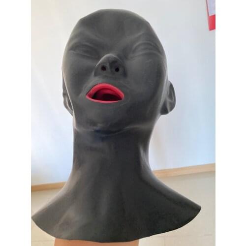 Seamless Latex Hood with Nose Tube Encloesed Latex Rubber Mask For Women Heavy latex hood