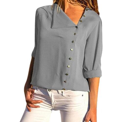 Shirts Office Lady Long Sleeve Blouse Irregular Skew Collar Tops Single-breasted Top Long Sleeve Solid Color Chiffon Blouse