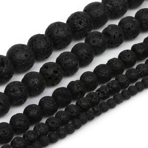 Wholesale Black Lava Beads Natural Volcanic Rock Stone Beads Loose 4mm 6mm 8mm 10mm 12mm For Handmade Bracelets Jewelry Making