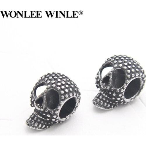 Wonlee Winle Stainless Steel 5mm Hole European Skull Beads Charm For Bracelet Jewelry Making DIY Men&Women String Bracelets