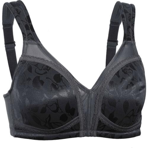 YANDW Black Bras For Women Print Minimizer Unlined Wireless Underwear Thin Bra B C D E F G 34 36 38 40 42 44 46