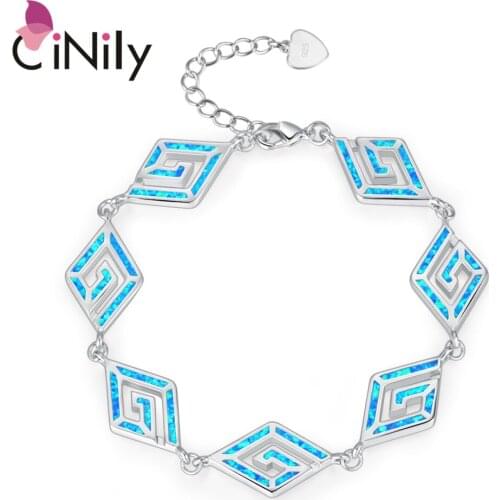 CiNily Blue Fire Opal Stone Wide Bracelets & Bangles Silver Plated Rhombus Lace Chain Link Bracelet Punk Party Jewelry
