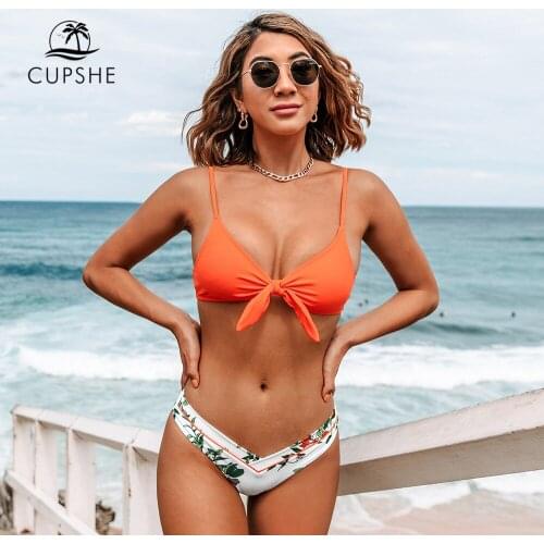 CUPSHE Orange Thong Low Waist Bikini Sets Swimsuit For Women Sexy Two Pieces Brazilian Bikini Swimwear 2021 Beach Bathing Suit